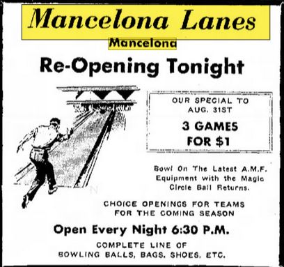 Mancelona Lanes - August 1960 Ad (newer photo)